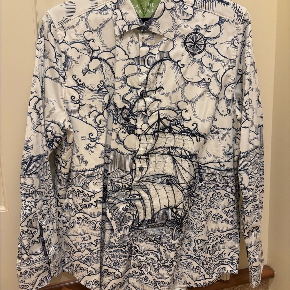 Classic Blue and White Patterned Shirt